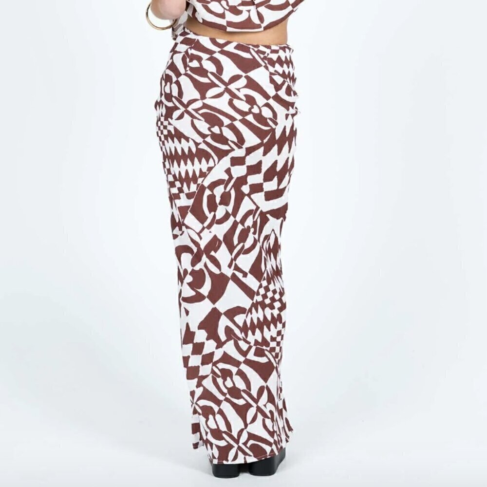 Princess Polly Bekka Brown & White Patterned Maxi Skirt 4 - Picture 9 of 9